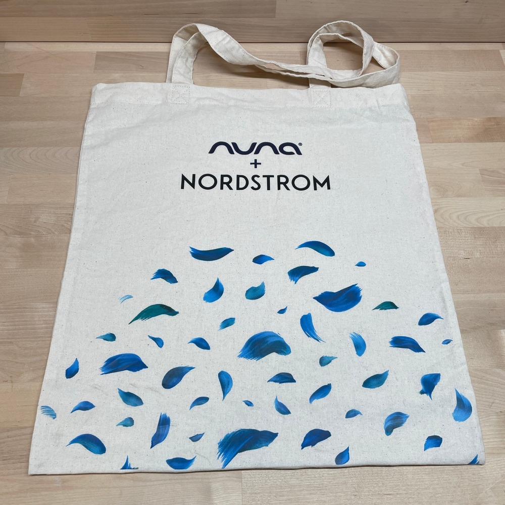 Nuna x Nordstrom Canvas Tote Bag White Blue Brushstroke Logo Shopper 15x17